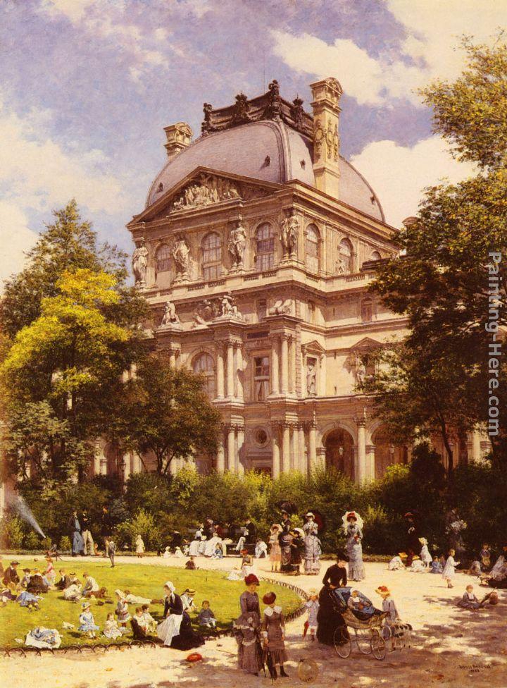 Louis Beroud Les Jardins Du Carrousel Et Le Pavillon Richelieu A Paris